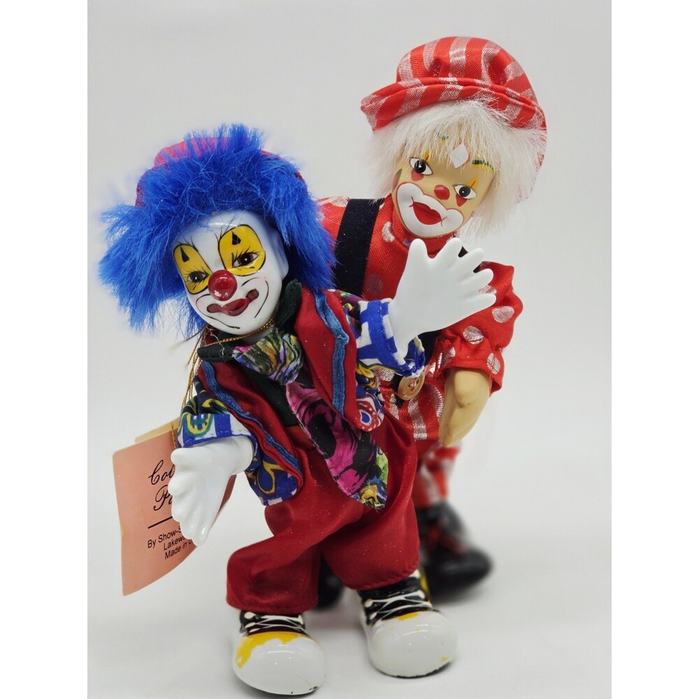 Vintage Show Stoppers Gino & Ks Collection Porcelain Clown Doll Lot Blue Hair 8"